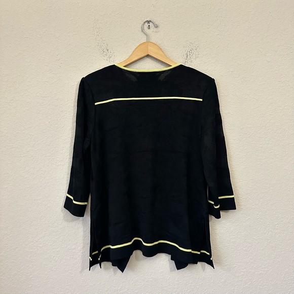 MING WANG Black Knit Suit / Cardigan Jacket with Yellow Trim - Picture 6 of 11